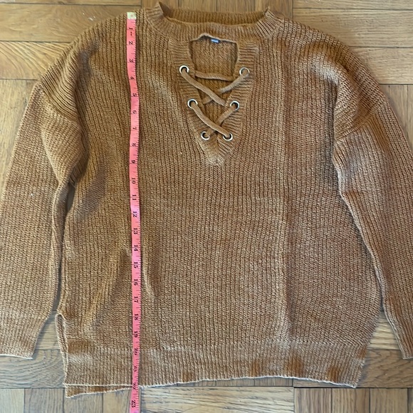 Light Brown V-Cut out Sweater - Picture 2 of 6